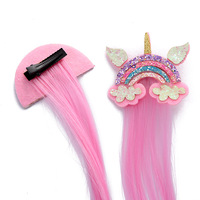 Pince à cheveux en fibre chimique rose pour perruque lisse, accessoire pour filles, avec cœur à paillettes et paillettes arc-en-ciel, pour tresses
