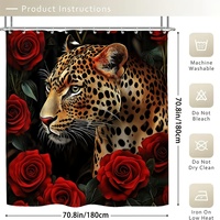 4PCS Léopard Rouge Rose 3D Digital Waterproof Ensemble complet de salle de bain en polyester personnalisé Rideaux de douche Tapis