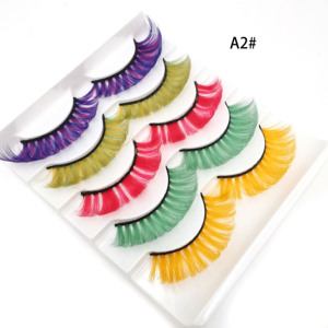 Ciglia di <span class=keywords><strong>visone</strong></span> fatte a mano 16mm drammatiche in fibra di plastica viola Logo personalizzato 3D colori stile striscia intera per feste ciglia finte - Product Image 1