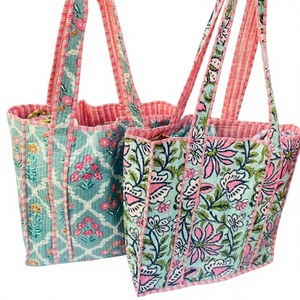Large Cotton Quilted Duffle Tote Shoulder <b>Bag</b>, Floral Print Washable Overnight <b>Bag</b>,Yoga Shopping Beach <b>Boho</b> Weekender <b>Bags</b> - Product Image 1