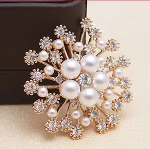 Exquisite Flowers Corsage Pins 2023 Big Snowflake Crystal Pearl Rhinestone Brooches Women