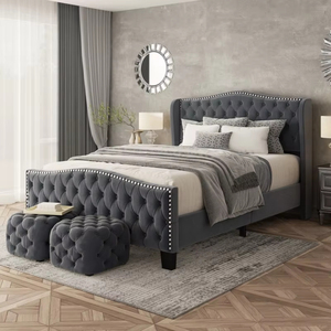 Cadre de lit capitonné gris de luxe <span class=keywords><strong>avec</strong></span> garniture cloutée, taille Queen, ensemble de meubles de chambre à coucher - Product Image 3
