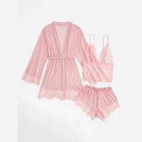 B1019 Vente en gros Ensemble de robe nuisette sexy pour femme avec décolleté plongeant en V, dentelle et maille transparente, bretelles spaghetti, vêtements de nuit et de détente