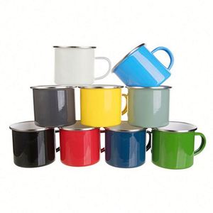 Mug en émail 12oz personnalisé avec logo, couleur durable, portable, style américain, poignée rétro, pour café, lait, thé, épaissi, pour l'extérieur - Product Image 2