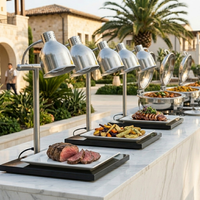 Lampe chauffante alimentaire à double tête avec base en marbre robuste pour la restauration, équipement de cuisine de restaurant
