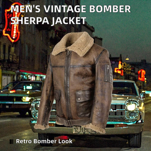 เสื้อแจ็คเก็ตบอมเบอร์หนังฟลีซเชอร์ปาสไตล์วินเทจสำหรับผู้ชาย ไซส์พลัส สีพื้น กันลม เป็นมิตรกับสิ่งแวดล้อม - Product Image 2