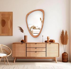 Espejo asimétrico, espejo de pared de madera irregular decorativo para dormitorio sala de estar pasillo de entrada, decoración moderna de mediados de siglo - Product Image 3