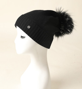 Mongolie cachemire marque de luxe concepteur pompon tricoté 100% cachemire bonnet tricoté chapeau d'hiver avec fourrure - Product Image 5