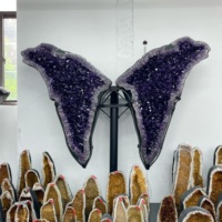 Géode d'améthyste naturelle, grappe de cristaux papillon en forme de sac d'argent, quartz violet, décoration d'intérieur, vente en gros