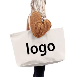 Custom Printed Logo Beach Grocery Gym Recycled Natural Plain Tote Large Cotton/Canvas Bag For Men Women