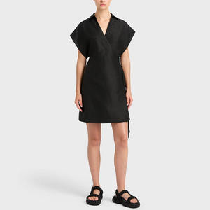 Abito Mini da Donna OEM in Misto <span class=keywords><strong>Lino</strong></span> <span class=keywords><strong>Nero</strong></span> con Allacciatura Incrociata Abito Estivo - Product Image 1