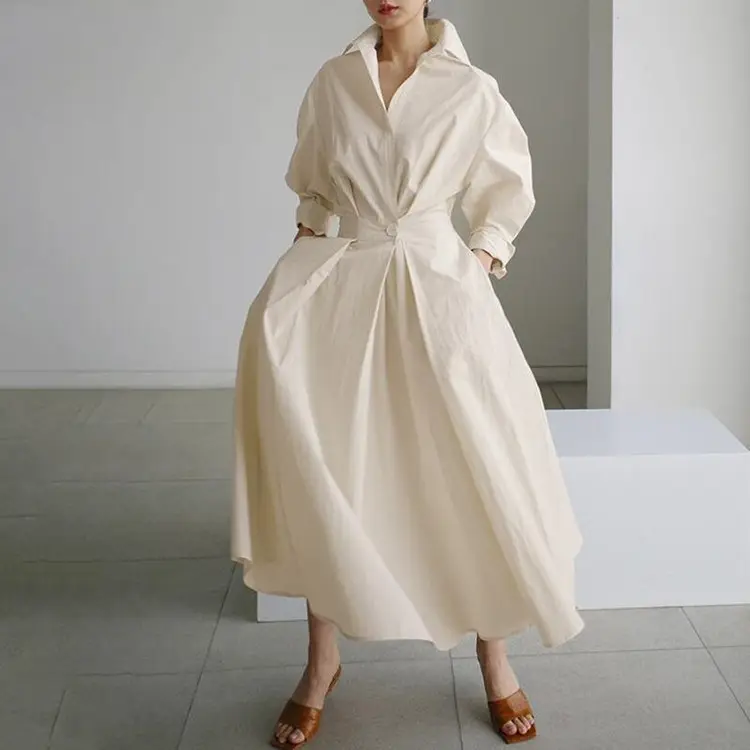 Simple Design Shirt Dress for Women Linen Cotton Dress 2023 Spring Autumn Casual Vintage Oversized Long Dresses Plus Size 5XL