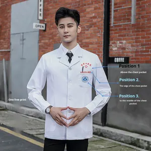 <span class=keywords><strong>Camice</strong></span> bianco a maniche lunghe da uomo tuta dentale orale a <span class=keywords><strong>mezza</strong></span> lunghezza tessuto a maniche corte uniforme estiva per medici - Product Image 3