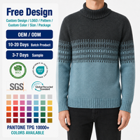 Pull en tricot à col roulé pour homme, pull à blocs de couleur, manches longues, jacquard, pull d'hiver
