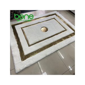 Alfombra Benyi, diseño dorado <span class=keywords><strong>de</strong></span> estilo lujoso Simple, alfombra lavable multicolor supersuave, alfombra <span class=keywords><strong>de</strong></span> piel <span class=keywords><strong>de</strong></span> conejo <span class=keywords><strong>de</strong></span> imitación con lámina dorada - Product Image 1