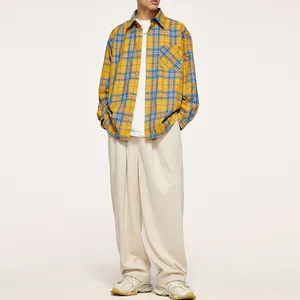 Custom Mens Long Sleeve Dress Shirt High, Quality Breathable Plaid Flannel Fabric ODM Supply Shirts Men/