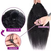 Queue de cheval raide et bouclée en cheveux humains, longue, à clipser avec cordon de serrage, en cheveux humains brésiliens Remy pour femmes