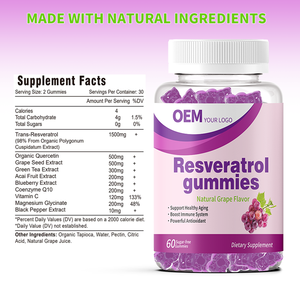 Gummies de Resvératrol à Marque Blanche OEM/ODM – Supplément Trans-Resvératrol avec Quercétine pour le Soutien du Système Immunitaire et Antioxydant - Product Image 2