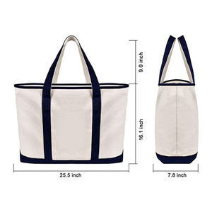 अतिरिक्त बड़े कैनवास बैग ले जाना भारी शुल्क विशाल जिपर किराने की खरीदारी ले जाने के साथ समुद्र तट नाव बैग हैंडबैग कशीदाकारी लंगर बेज - Product Image 6