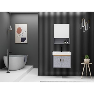 Conjunto de Muebles de Baño Color Gris CR con Espejo, Gabinete de Aleación de Aluminio, Lavabo de Cerámica sin Juntas - Product Image 4