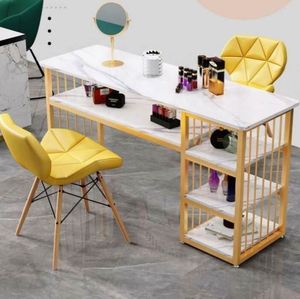 Set Moderno di Tavolo e Sedie per Manicure in Marmo e Metallo con Pallet in <span class=keywords><strong>Legno</strong></span> Nero e Oro per Salone di Bellezza - Product Image 2