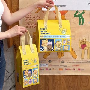 Bear Cartoon Baking Milk Tea Cake Coffee Take-out Packing Bag Thermal Insulation Non-woven Cooler Bag Zipper Closure Foldable - Product Image 2