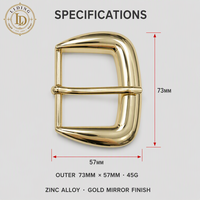 Boucle de ceinture élégante pour femme en alliage de zinc, finition miroir dorée, avec anneau en D et fermoir à griffes, 73mm 57mm, Vente en gros