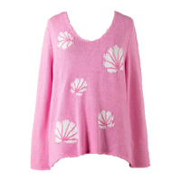 Pull à col en V personnalisé, tricoté à la main, pull de luxe de créateur, pull en coton de la côte ouest, pull aux motifs de coquillages
