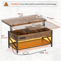 Table basse moderne en bois extensible avec plateau relevable multifonction, transformable en table à manger, avec lumière LED et prise de courant, mobilier de maison