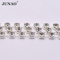 JUNAO SS20 SS24 SS28 SS38 Cadena de diamantes de imitación de cristal 10 yardas Piedras de cristal transparente Trim Cadena de copa de diamantes de imitación para DIY