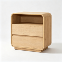 Mesa de Noche Curva de Madera Estilo Rústico con Estación de Carga y 2 Cajones de Almacenamiento, Mesa Auxiliar para Dormitorio, Sala de Estar