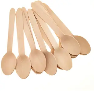 Colheres De Madeira Descartáveis 100PCS 6.25 "Comprimento Eco Amigável Biodegradável Compostable Talheres De Madeira Utensílios De Madeira