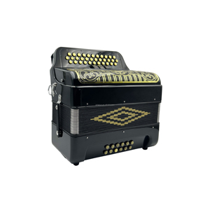 Accordéon diatonique 34 boutons 12 basses 3 registres Corps noir brillant Grille noire dorée Boutons dorés Musical JB3412C Acordeon - Product Image 5