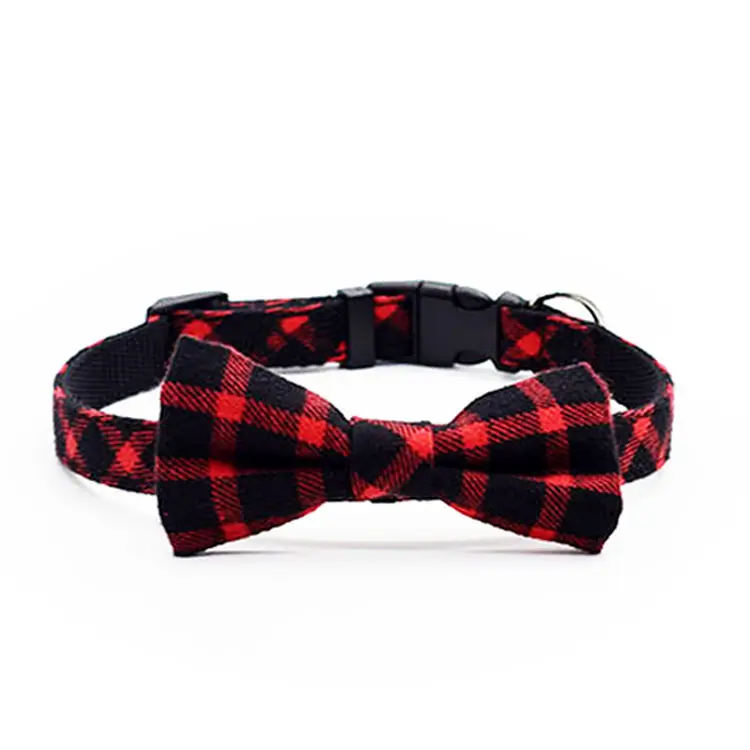 Custom Cute Bow Tie Adjustable Detachable Plaid Dog Puppy Collar