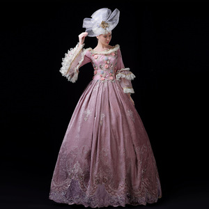 Vestido de Gala Rosa Estilo Palacio Europeo Retro, Largo hasta el Suelo, 100% Algodón, con Cristales, para Fiestas, Actuaciones, Reuniones, Presentaciones, Sesiones de Fotos - Product Image 2