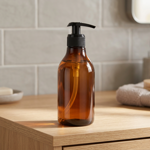 SNERY Transparent Amber PET Plastic Screw Cap Pump Bottle for Liquid Soap Lotion <b>Shampoo</b> and Personal Care Packaging 300ml - Product Image 3