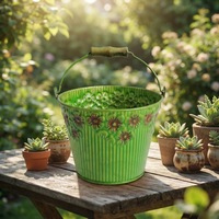 Pot bunga antik gaya pedesaan ember bunga logam mini dengan pegangan logam untuk Dekorasi Taman & Rumah