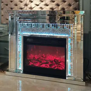 Новинка 2022, зеркальный камин с измельченным бриллиантом и светодиодной подсветкой, пожарный ящик с многоцветным нагревателем пламени и динамиком для гостиной