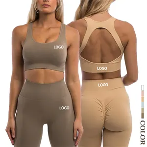 Gym wear womens customized design 2 piece Open back sportswear scrunch butt leggings 2022 yoga latest seamless set