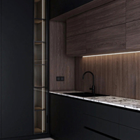 Meubles de cuisine modernes écologiques multifonctionnels sur mesure de luxe, table à manger intégrée, finition laquée murale