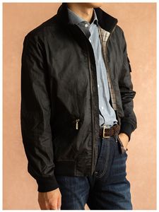 Blouson Bomber Homme BBR Vintage en Cuir Huilé et <span class=keywords><strong>Ciré</strong></span>, Résistant, <span class=keywords><strong>Occasion</strong></span>, Fermeture Éclair, Coupe-Vent, Col Montant, Hiver, Coton - Product Image 4