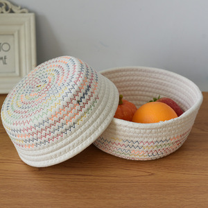 Cotton Rope Woven Storage <b>Basket</b> Round White Thread Set <b>Small</b> Medium Large Living Room Nordic Style Food Container - Product Image 2