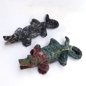 批发天然海洋碧玉水晶玛瑙鳄鱼雕刻天然水晶手工雕刻装饰