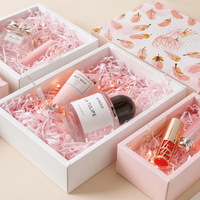 Boîte de cosmétiques personnalisée avec logo de mode, gloss à lèvres, rouge à lèvres, huile essentielle, sérum, parfum, couvercle et base, boîte cadeau rose, ensemble de boîtes d'emballage