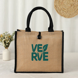 Custom Eco-Friendly Cotton Jute <strong>Gunny</strong> <strong>Sack</strong> Tote Shopping Bag with Black Handle Sublimation Print for Wine Wholesale - Product Image 5