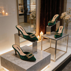 Présentoir personnalisé en acier inoxydable pour chaussures à talons hauts, présentoir de comptoir pour chaussures femme, présentoir métallique - Product Image 1