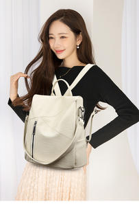 Women's Retro Fashion PU <b>Waterproof</b> <b>Backpack</b> Capacity Zipper Closure Soft Handle Laptop Compatible Physiological - Product Image 6