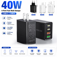Chargeur mural HNT OEM 40W GaN 4 ports, 2 USB-C, 2 USB-A, PD 3.0, charge rapide, ultra compact, adaptateur de voyage pour MacBook, tablette