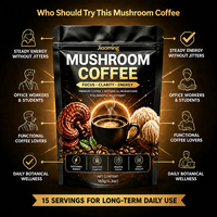 Poudre de café aux champignons pur avec emballage, marque privée, vente en gros, boisson bien-être, mélange de suppléments quotidiens