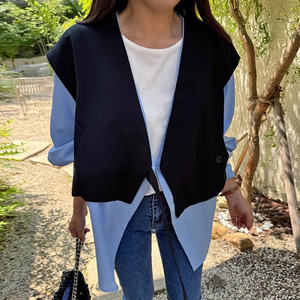 Giacca da <span class=keywords><strong>donna</strong></span> autunnale 2026 all'ingrosso, stile francese, scollo a V, vestibilità ampia e versatile, con abbinamento di colori e giacca finta due pezzi - Product Image 3